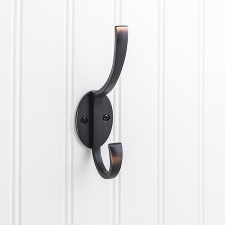 Elements 5-7/8" Brushed Oil Rubbed Bronze Flared Transitional Double Prong Wall Mounted Hook YD55-587DBAC